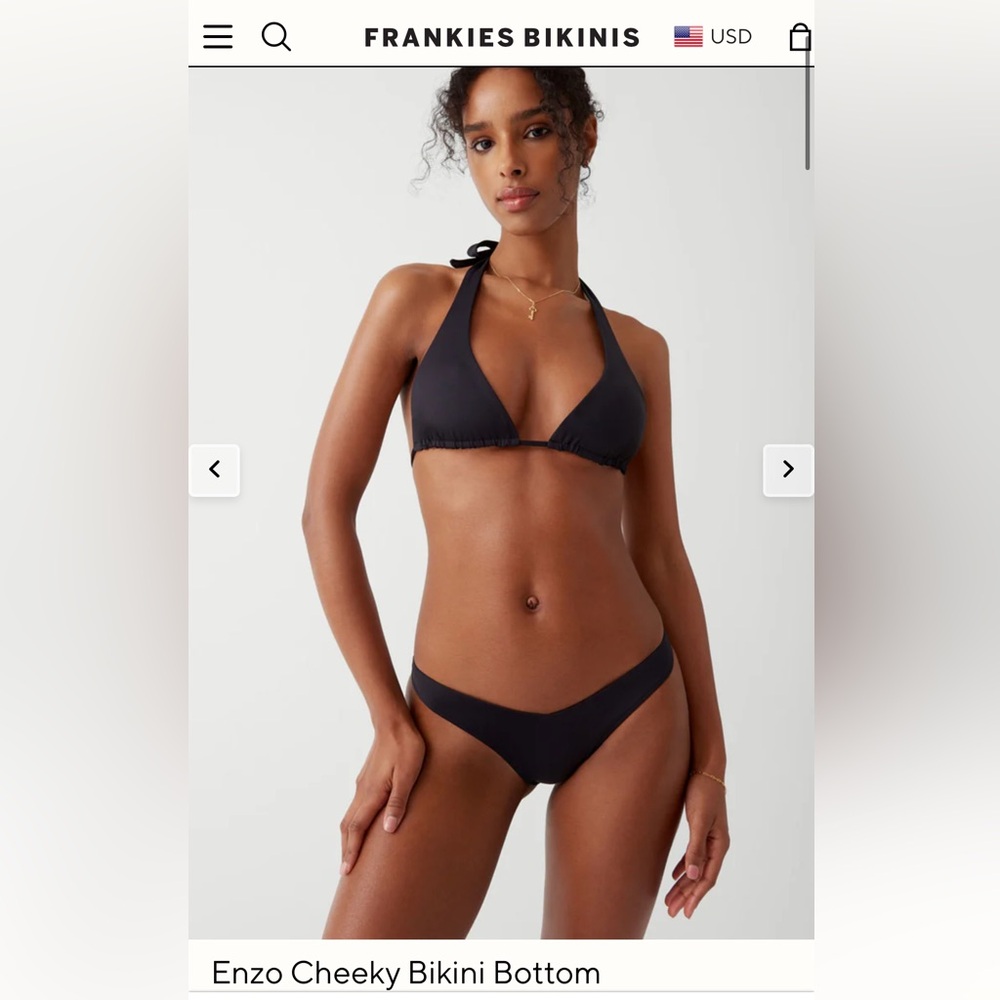 Frankie’s bikini black halter top with cheeky bottoms